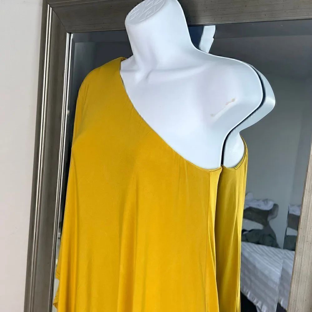 NASTYGAL Collection Double Layer Dress One Shoulder Mustard ColorSize 0 - Picture 2 of 12